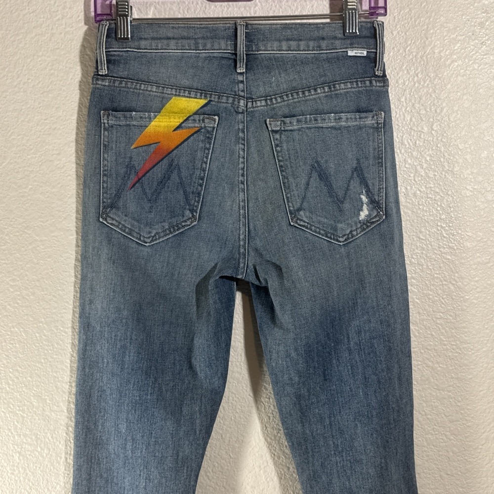 NWT⚡️MOTHER The Stunner Ankle‎ Step Fray Jeans Helter Skelter 26 Thunderbolt